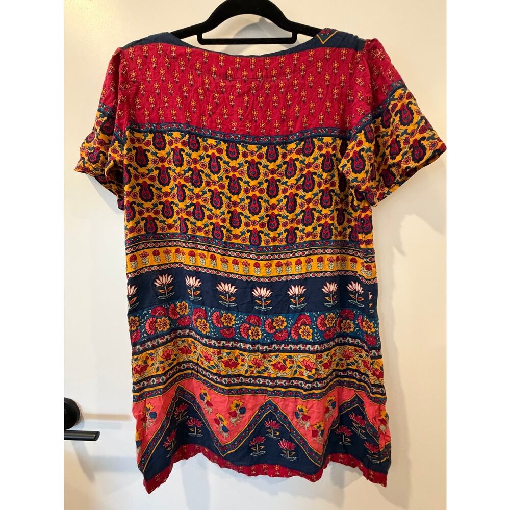Novella Royale T Shirt Dress/ Tunic 100% Rayon Womens Medium Patchwork Boho - Picture 4 of 4